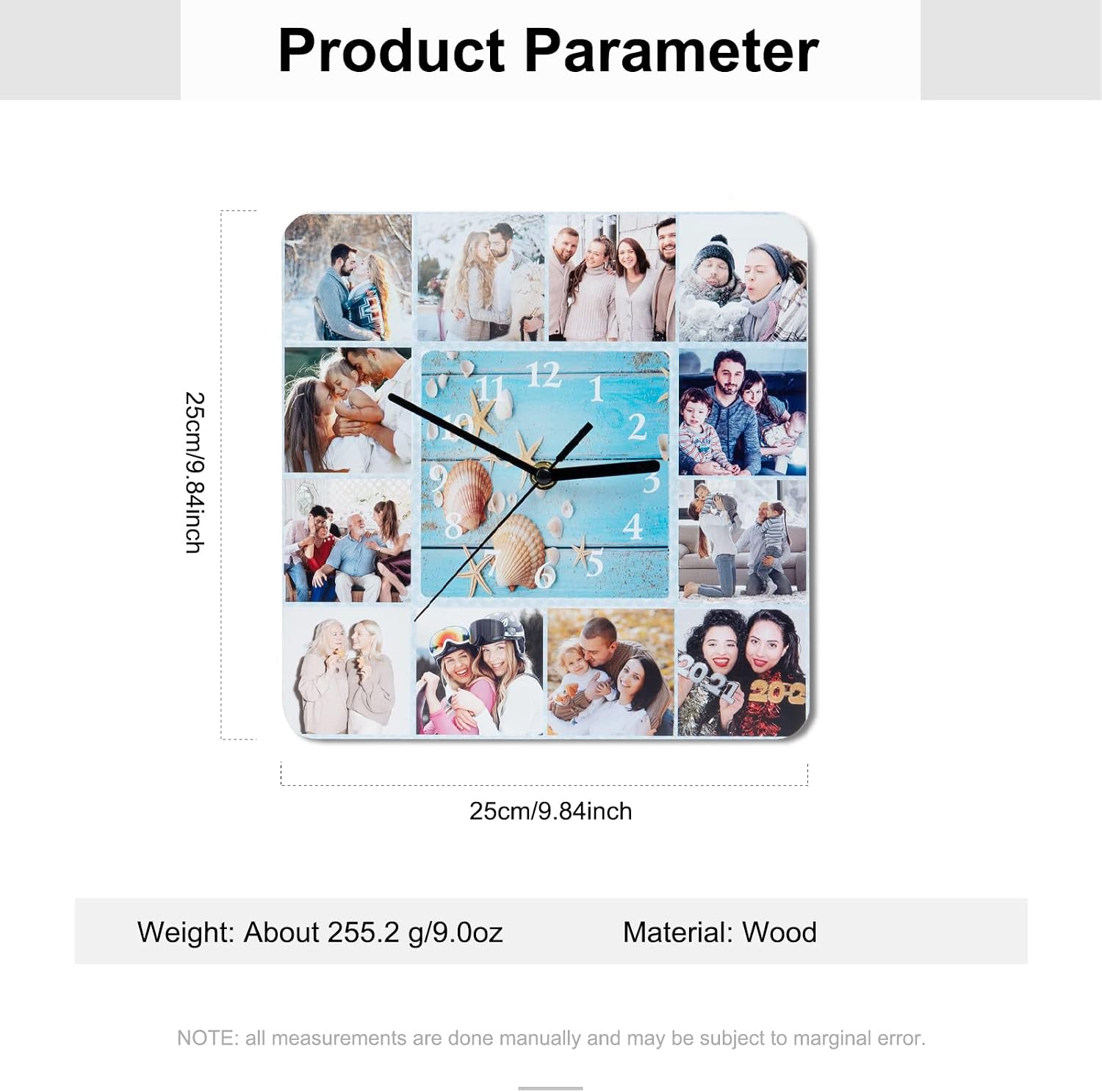 ALBERTBAND Personalized Photo Wall Clock- Custom Your Photo Text Logo On The Wall Clock Picture Hanging Time Clock Gift for Mom Dad Couple Birthday Wedding
