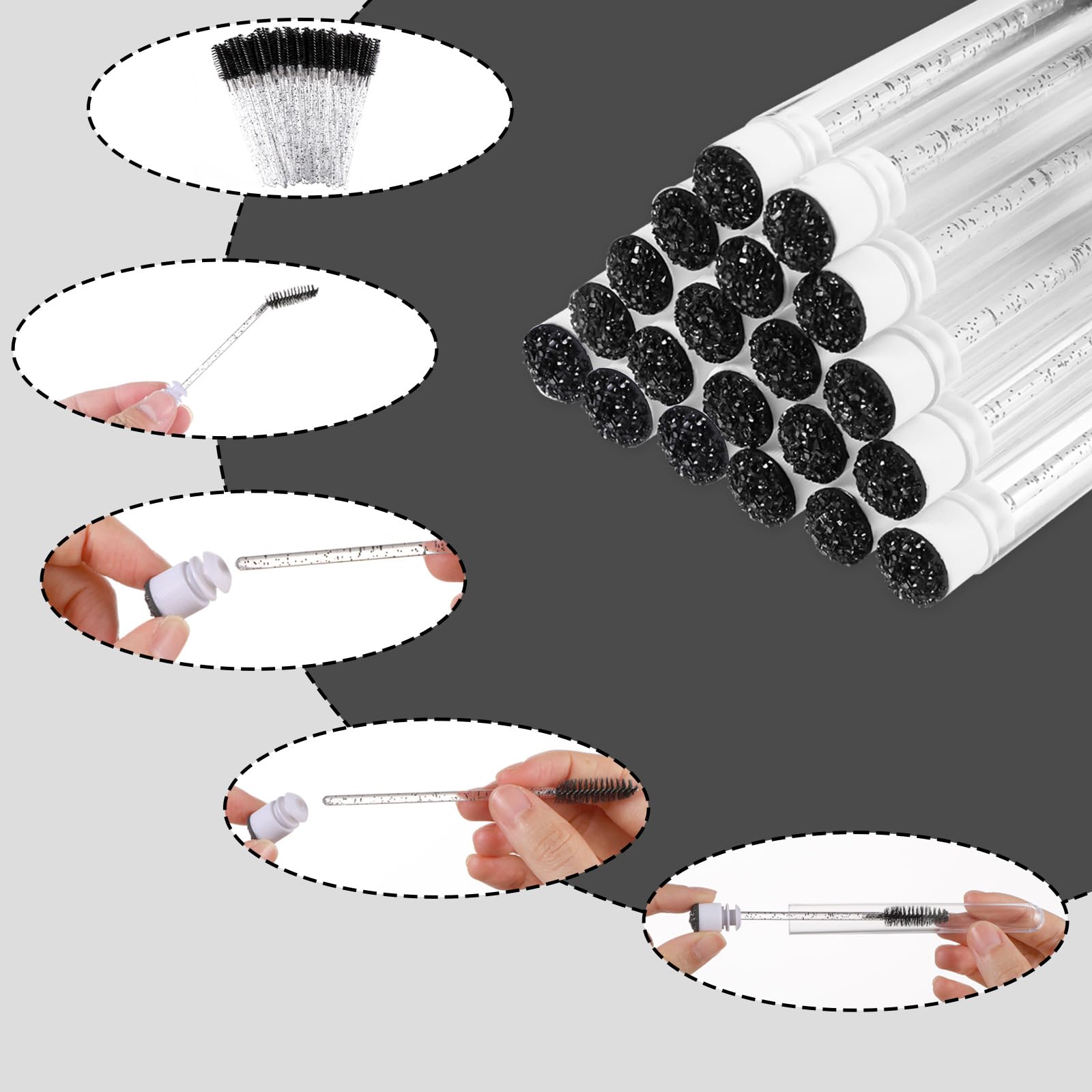 70 Stück Schwarze Wimpernbürstchen Einweg Wimpern Bürste mit 20 Stück Wiederverwendbare Leere Mascara Tube Set,Kristall Wimpernkamm, für Wimpernverlängerung Make up Tool Applikator Wimpernbürste Tube
