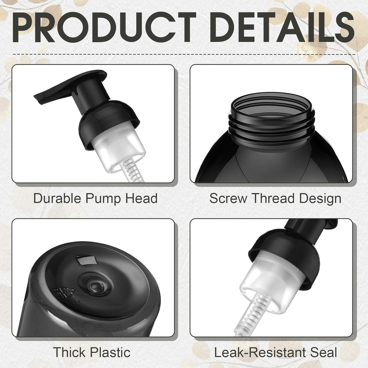 Uiifan 16 Pcs 17 oz Black Foaming Soap Dispenser Refillable Foam Pump Bottle Liquid Plastic Container for Kitchen Bathroom Commercial Concentrated or Regular Shampoo Body Wash Dish Liquid Soap - Image 3