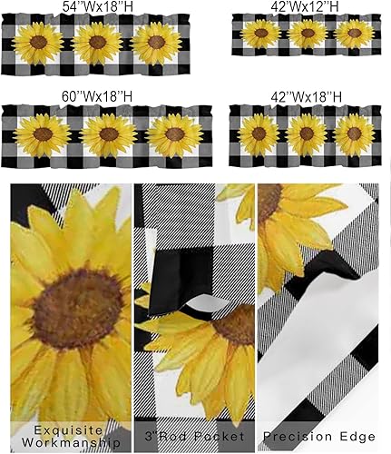 Miniatura 2 de Cenefas de girasol para ventanas de cocina, cenefa de cortina de granja, cortinas cortas de girasol de acuarela, cenefas con bolsillo para barra,