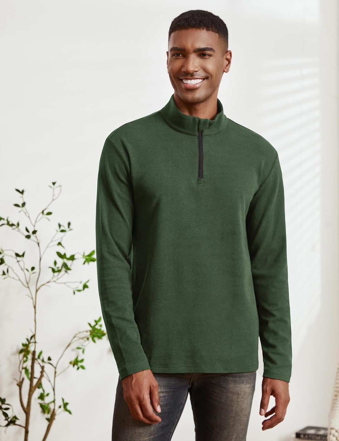 Men's Quarter Zip Pullover Fleece Lined Long Sleeve Golf Shirts for Men Thermal 1/4 Half Zip Sweatshirts - Image 3