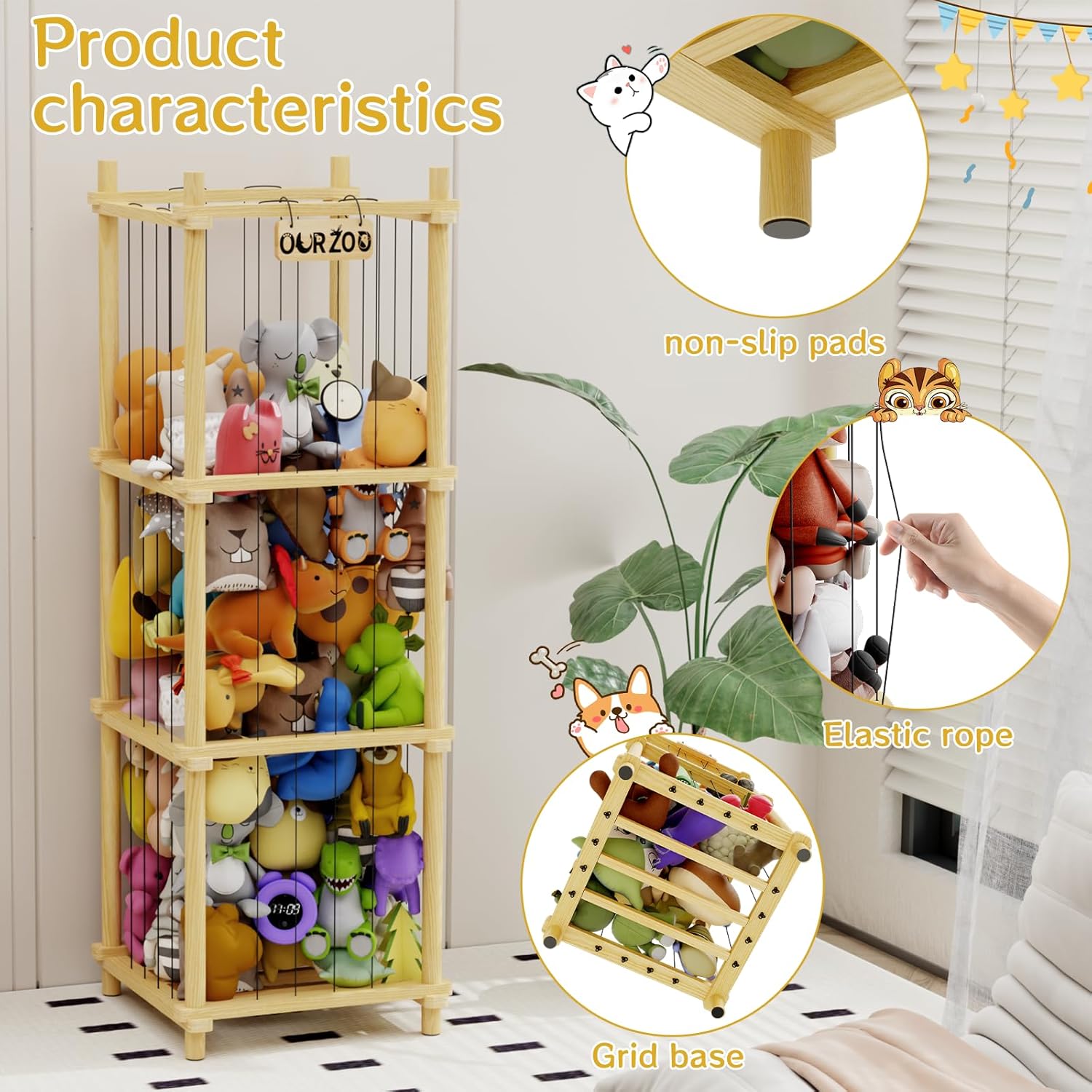 Stuffed Animal Zoo Storage Cage Wooden, Wood Large Stuffed Animal Storage Basket, Storage for Big Stuffed Animals, Large Chest Organizer Holder