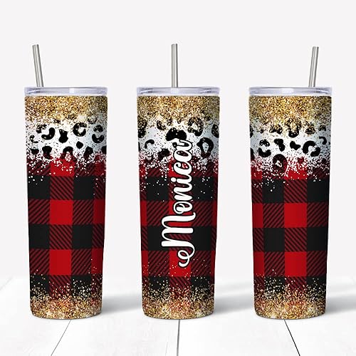 Vaso de invierno personalizado con diseño de leopardo a cuadros, vasos de Navidad, vasos rojos y negros, regalos de casa de campo festiva, de acero