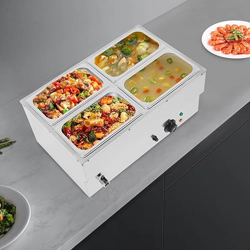 Miniatura 6 de Calentador de sopa de alimentos de 110 V, 4 bandejas, mesa de acero inoxidable de grado alimenticio, encimera comercial, cafetería de bufé, estufa