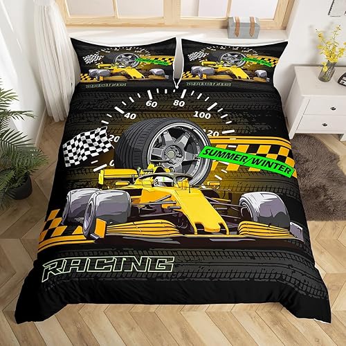 Vista 13 de Feelyou Juego de ropa de cama de coche de carreras y avión en blanco y negro – Funda de edredón y funda de edredón para niños y adolescentes
