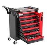 Tool Chest 7-Drawer | Rolling Tool Chest with Wheels/Side Drawer | Drawers Integrated Lockable | Tool Cart/Cabinet with Drawers for Garage Storage,Workshop | Safety Rounded Corner Anti-collision | Red