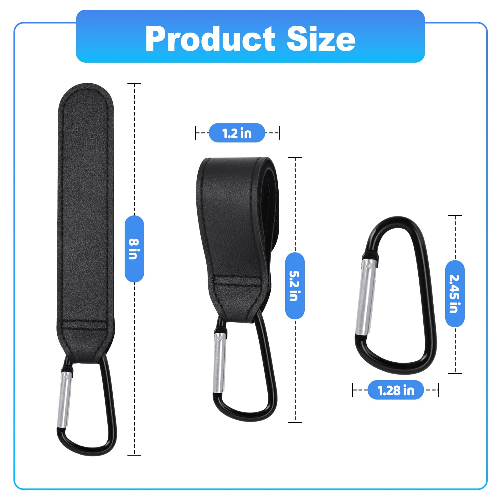 Rutschfeste Kinderwagenhaken, verstellbare Karabiner-Clips, multifunktionales Zubehör für Wickeltaschen/Geldbörsen, universelle Passform für Kinderwagen, Fahrräder, Rollstühle und