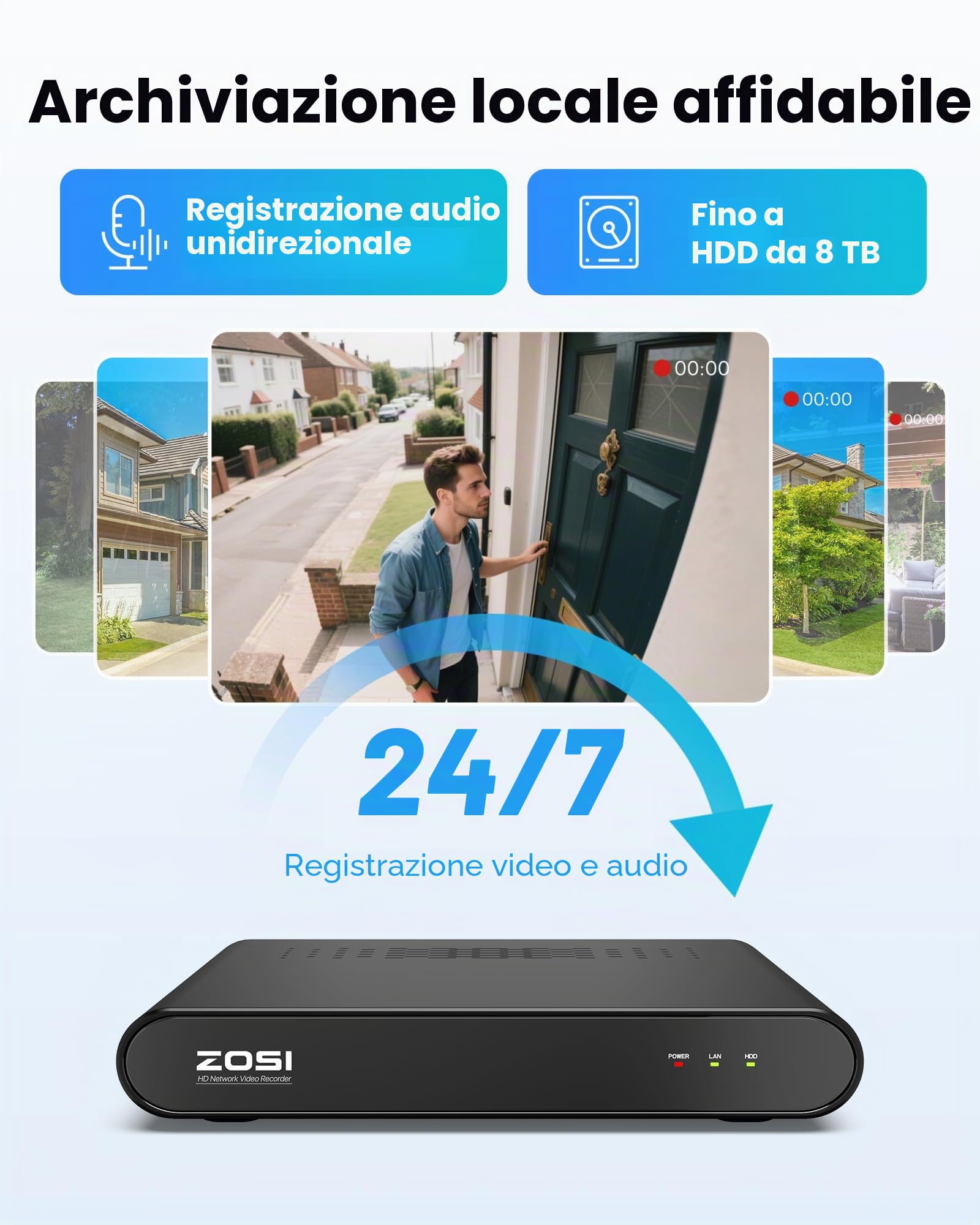 ZOSI 4MP Kit Videosorveglianza PoE Esterno, 8X 4MP PoE Dome Camera Surveillance Set con Audio, 8CH 5MP NVR con 2TB HDD, Rilevamento di Persone, 100ft Night Vision, C220