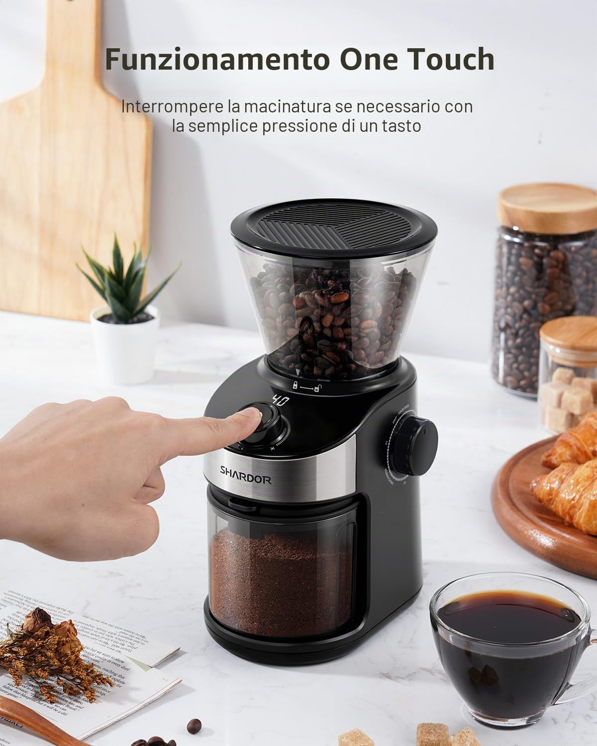 SHARDOR Macina Caffe' Elettrico A Disco, Grinder Elettrico Con 25 Impostazioni Di Macinatura, Macinacaffè Elettrico Con Display Digitale Preciso, Per Caffè Espresso, Caffè A Goccia E Stampa Francese