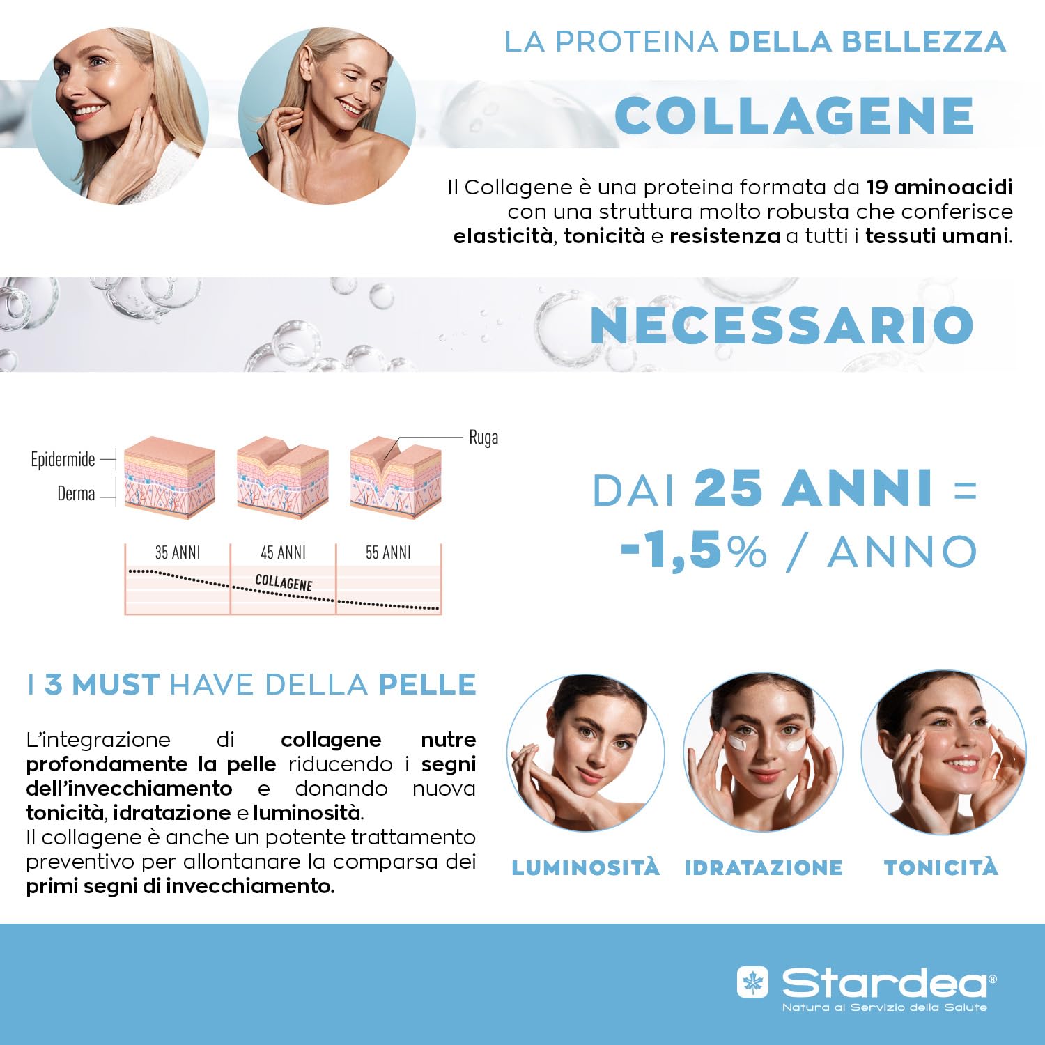 COLLAGENE MARINO e ACIDO IALURONICO 8 Flaconcini da Bere | 5g Collagene Marino idrolizzato e Acido ialuronico + Vitamina C + Biotina + Zinco + Niacina | STARDEA COLLAGENE + BELLEZZA SHOT