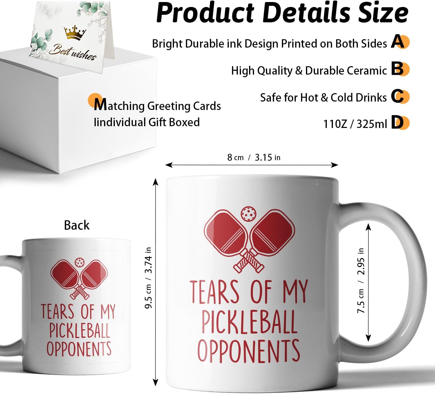 Tears of My Pickleball Opponents, Funny Double Sided Print Office Home Ceramic Coffee Mug, Gifts for Dad Mom Uncle Aunt Boyfriend Girlfriend Coach Pickleballs Lovers Dink Players - Image 2