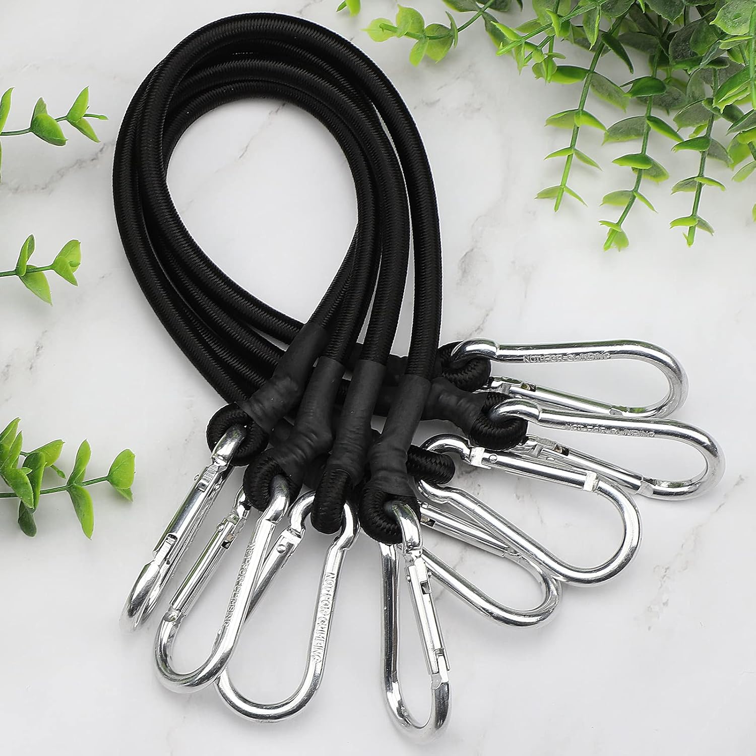 ZHOUBIN 18 Inch Black Bungee Cords with Carabiner Hooks, 2Pcs - Image 2