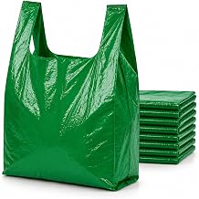 Green Heavy Duty Plastic Carrier Bags Large 11x17x21, Strong Vest Handle Shopping Bags for Retail, Grocery, Takeaway & Packaging | Pack of 200