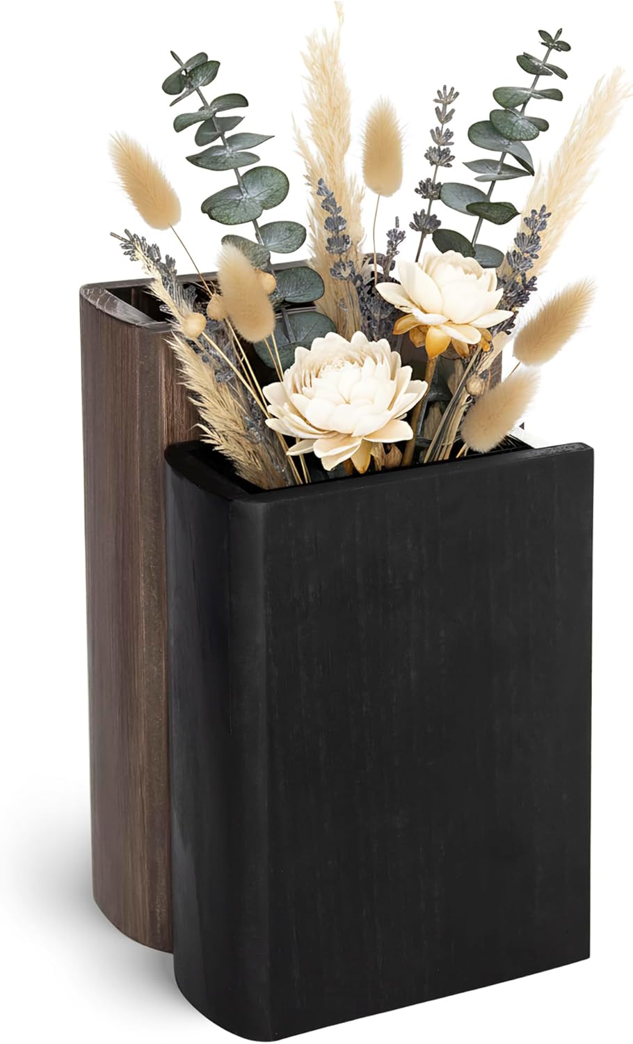 Wooden Book Vase – Rustic Farmhouse Bookshelf Decor for Living Room, Bedroom & Office, Idea for Women Book Lovers Gift, Decorative Dried Flower Holder (Not for Water)