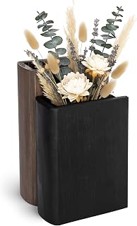 Wooden Book Vase for Dried Flowers, Book-Shaped Vase for Bookshelf Decor