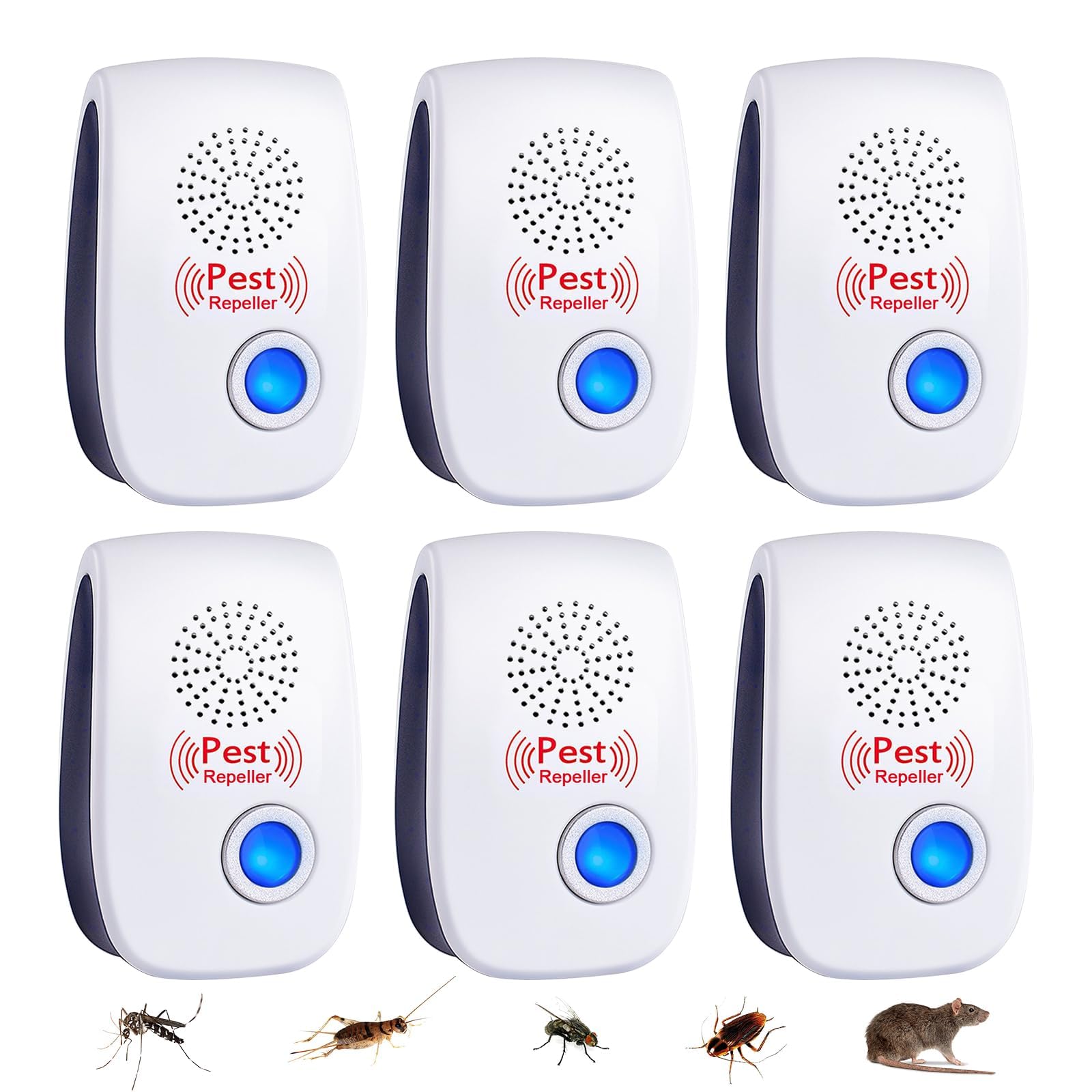 Flintronic 6 szt. ultradźwiękowa mysz odstraszająca mysz, ultradźwiękowy odstraszacz szkodników, ultradźwiękowy środek odstraszający komary, urządzenie do usuwania karaluchów, pająków, mrówek