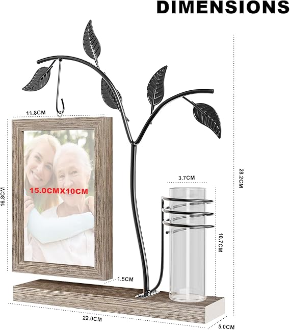 Picture Frames 6x4, Personalised Gifts with Glass Vase and Metal Tree Knot Rotatable, Holds 2 Photos, Suitable for Family Gifts, Thanksgiving, Christmas, Birthday