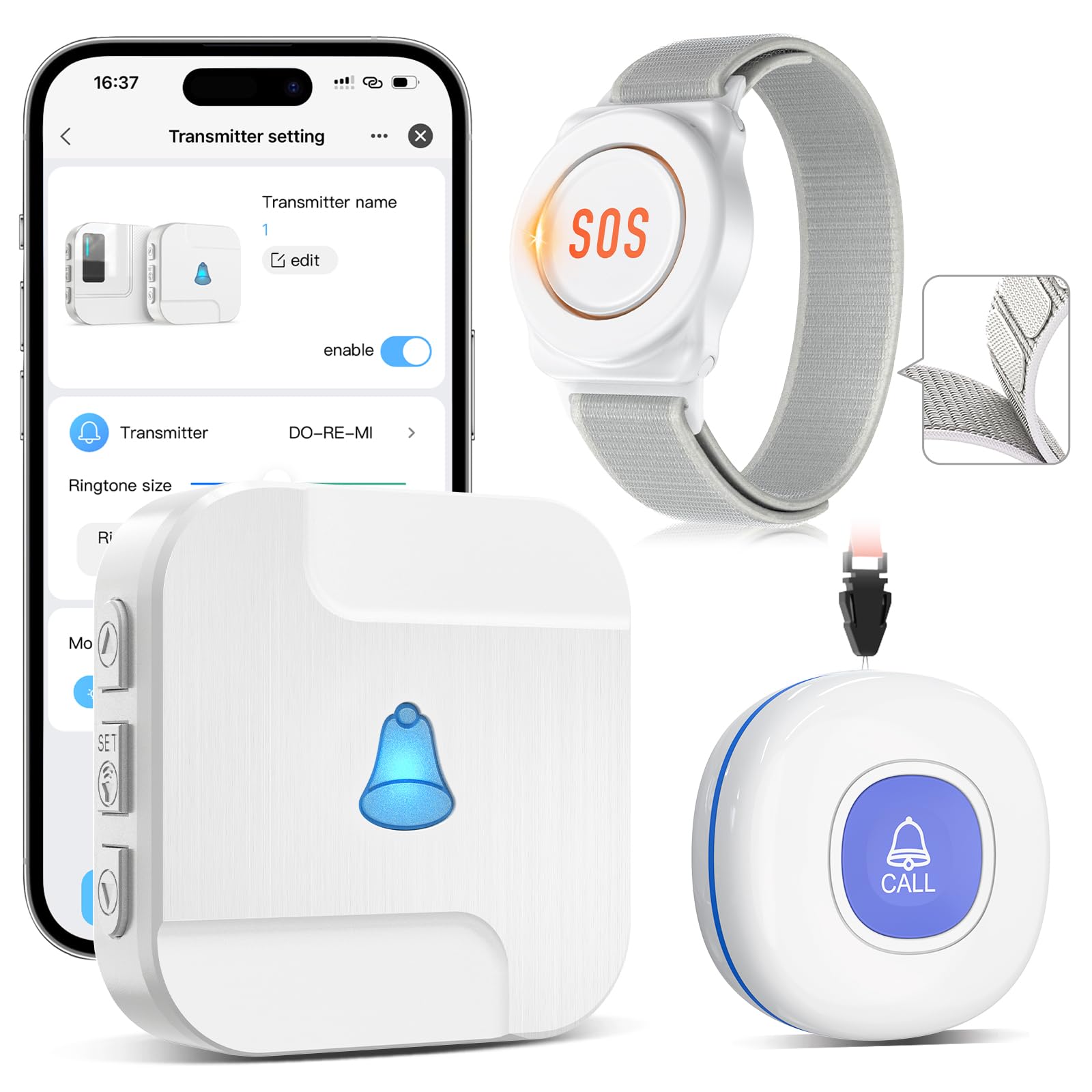 CallToU Collier Alerte pour Personne Âgée WiFi, Alarme Senior avec Notifications Smartphone, Partage Familial Multi-utilisateurs, sans Limite de Distance