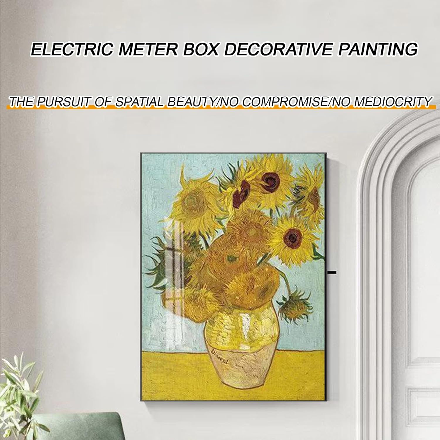 HARELA Electric Meter Box Decorative Painting, Hide Electrical Panel Meter Breaker Wall Mounted Cover, for Breaker Electrical Panel Fuse Switch(Black 8,40 * 50cm/15.7 * 19.7in)