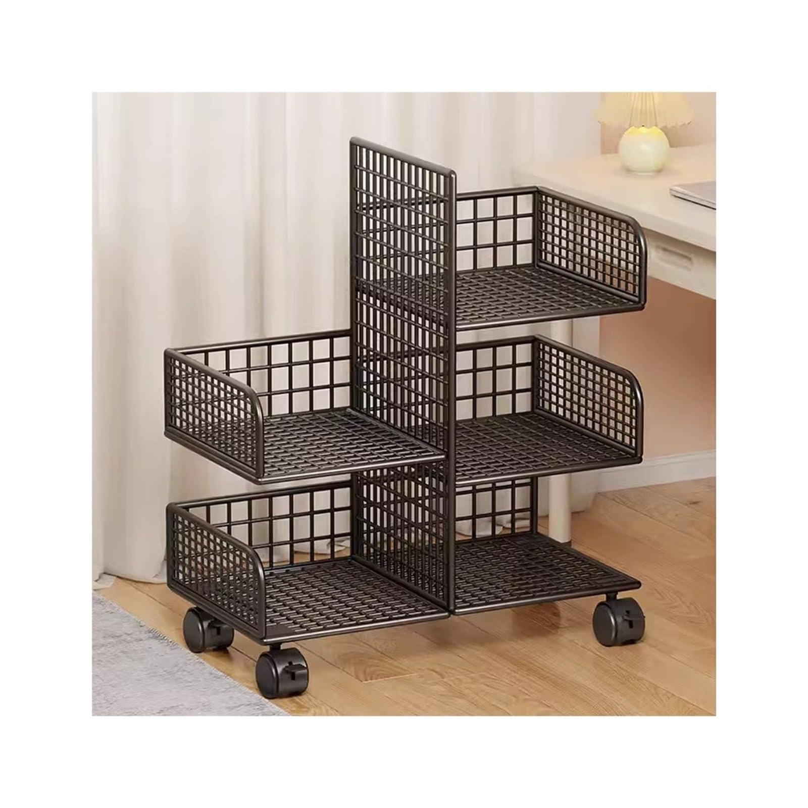 FURUIM2024M Library Storage Cart Bookshelf Storage Movable Table Edge Small Cart Storage Rack Table Edge Cabinet Rolling File Cart