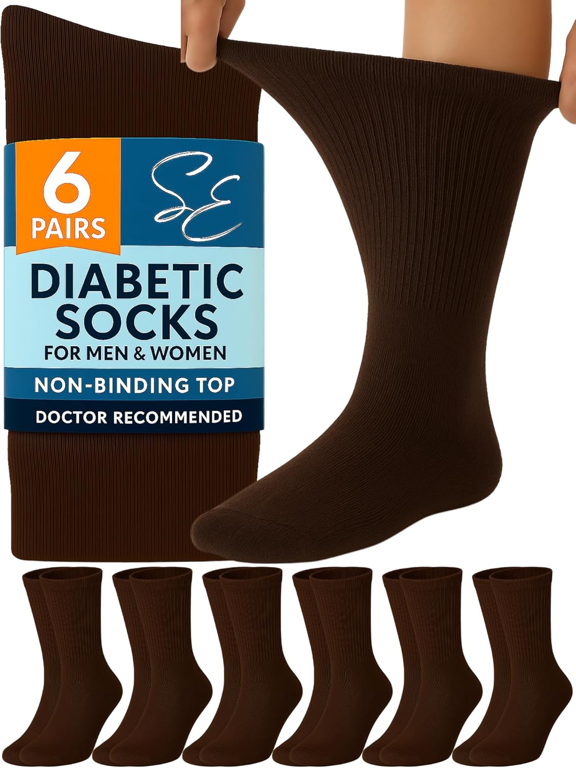 Special Essentials Diabetic Socks for Men & Women – 6 Pairs of Non-Binding Moisture-Wicking Neuropathy Socks – Crew Length