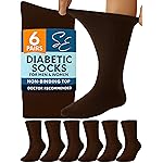 Special Essentials Diabetic Socks for Men & Women - 6 Pairs of Non-Binding Extra Wide Top Cotton Neuropathy Socks - Crew Length, Brown, 13-15