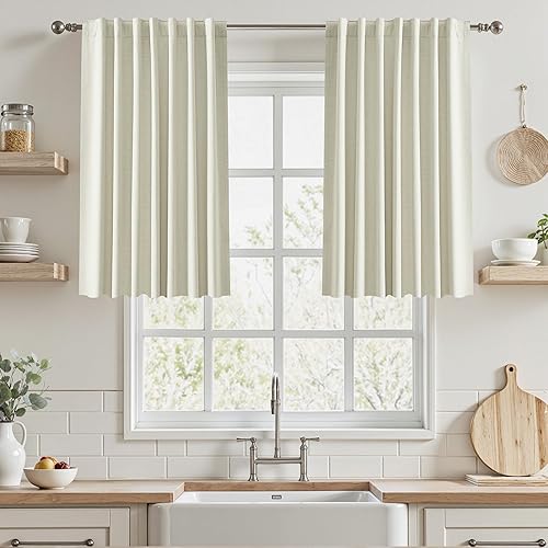 Miniatura 55 de UHITECH - Cortinas opacas de 84 pulgadas de largo, juego de 2 paneles de lino natural, 100% opacas, cortinas negras para dormitorio, sala de estar,