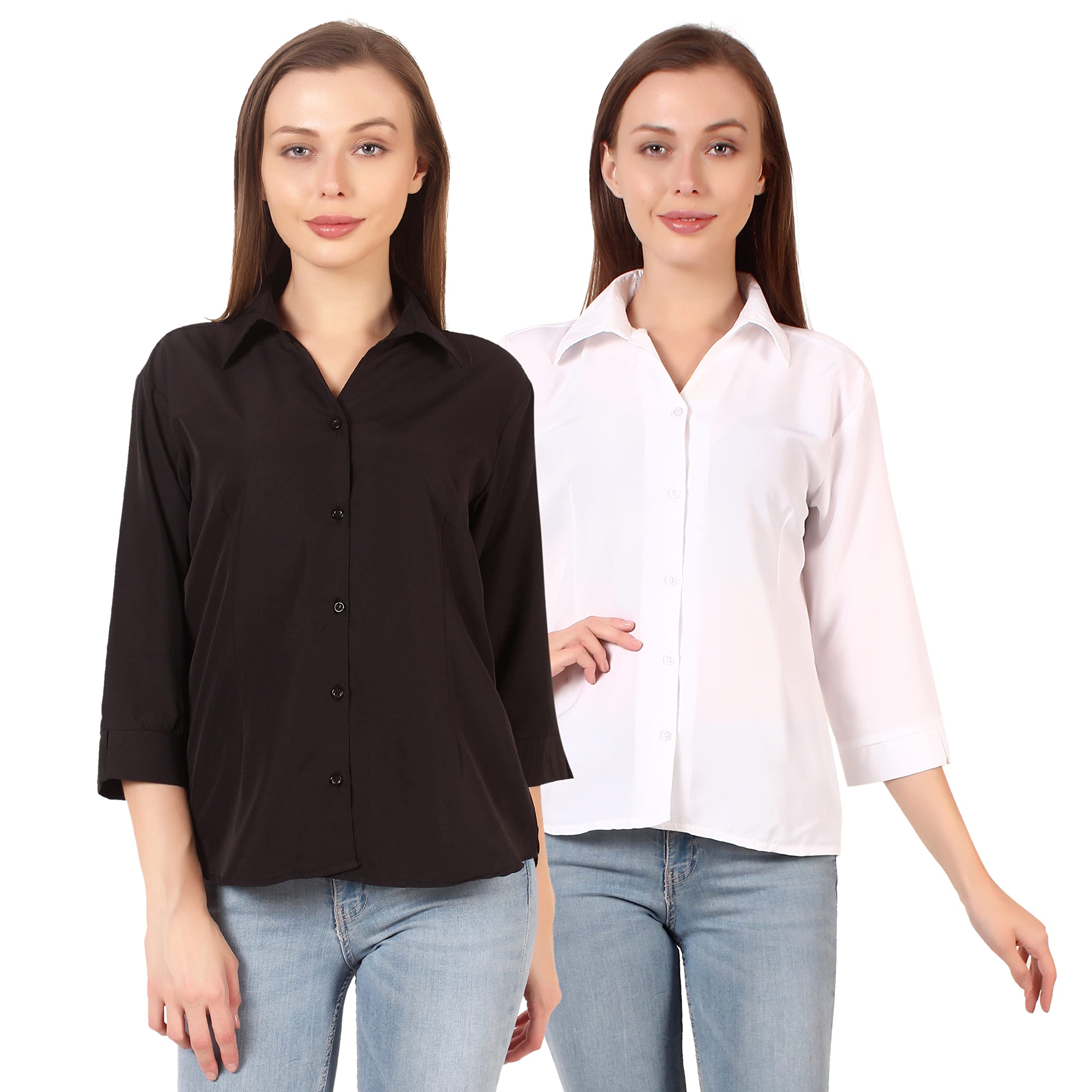 Mamnoon Trendy Formal Women and Girls Shirts Black and White S Size Pack of 2