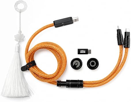 Angry miao Split Dual 8K Gaming Cable AM Edition 4.6ft, High-Speed Dual Connection, Low Latency, Compatible with USB Type-C Devices, Durable Mesh Silver-Plated Wire - Starburst Orange