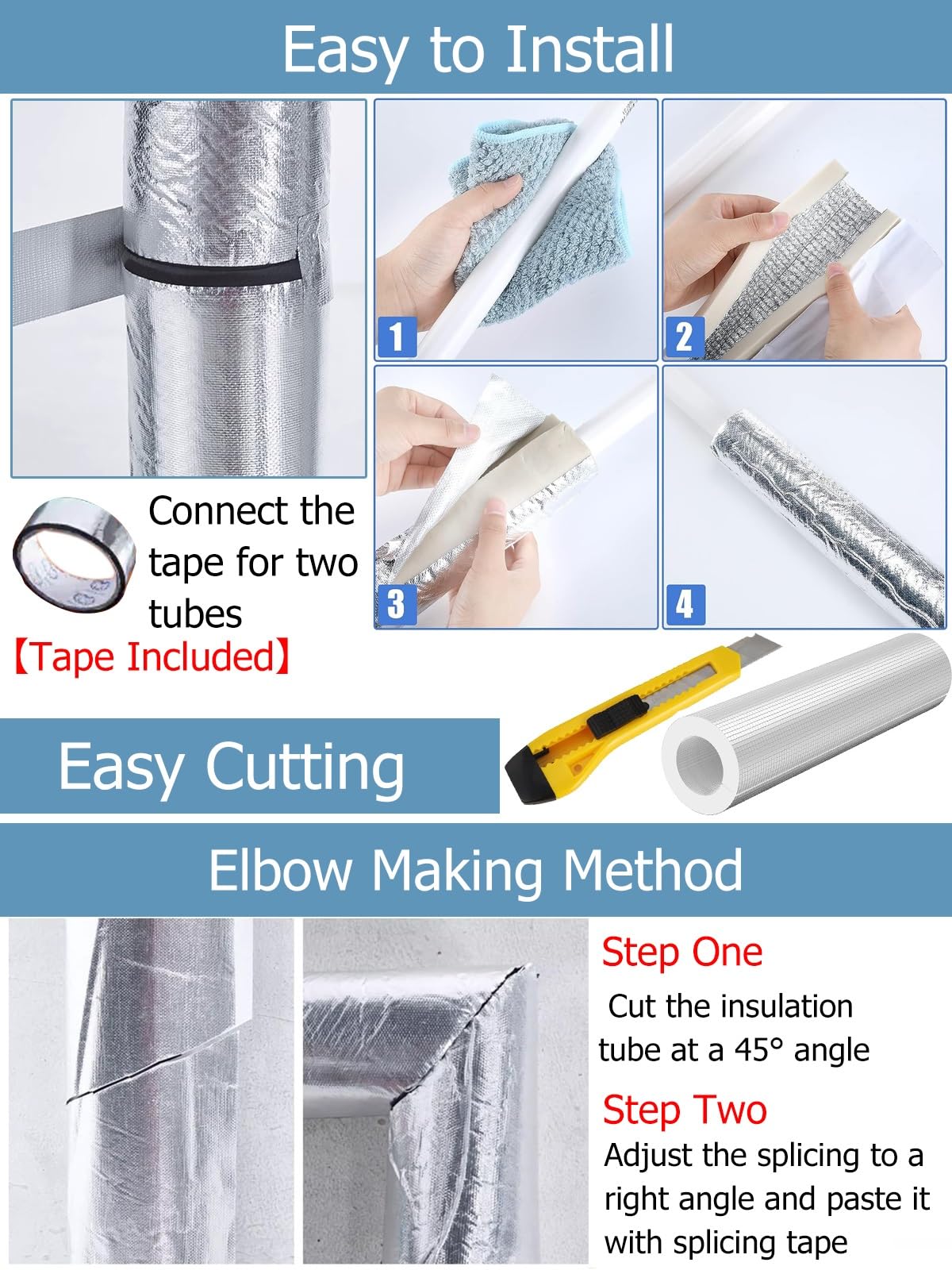 Aislante tubo, Aislamiento de tubería Cubiertas Protectoras Solares Reflectantes Para Tuberías De Agua De 1m, Tubo De Espuma De Aislamiento De Tubería De PVC Para Exteriores 15 20 22 32 50 60 MM ( Col