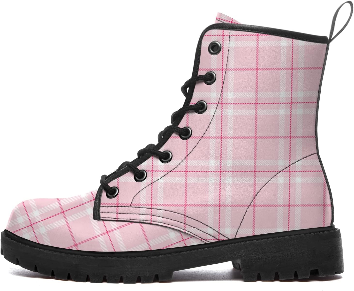 Tartan Plaid Boots Women Men Combat Boots PU Leather Lace-up Ankle Booties Gifts for Friends