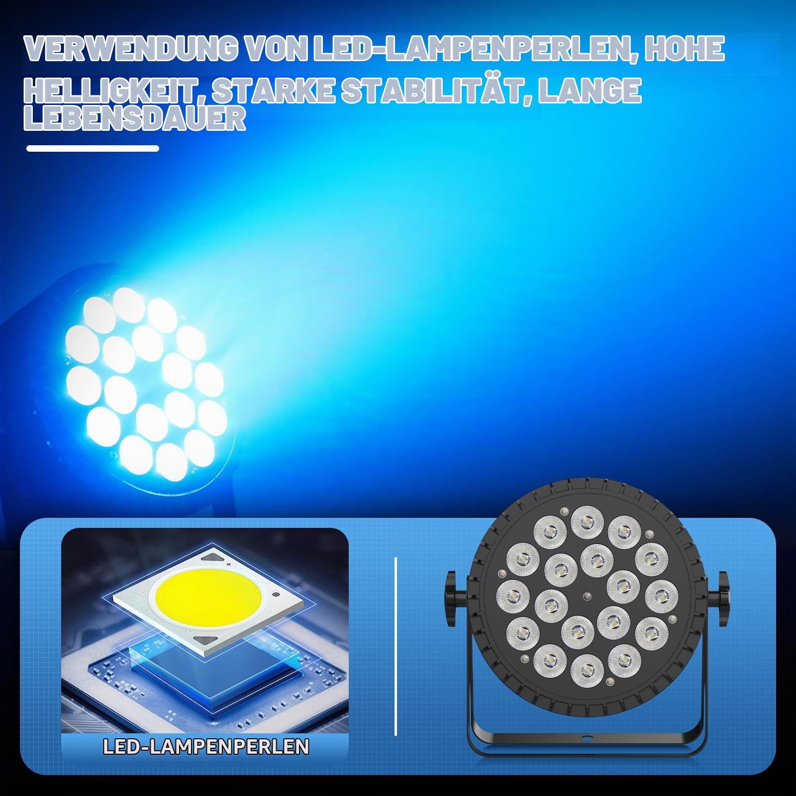 RGBWA+ UV 18 LED Par Strahler, 200W Bühnenlicht Scheinwerfer 7/10CH Discolicht Partylicht mit Stroboskop und Sound Aktivierung für Show Bar Party Hochzeit Halloween
