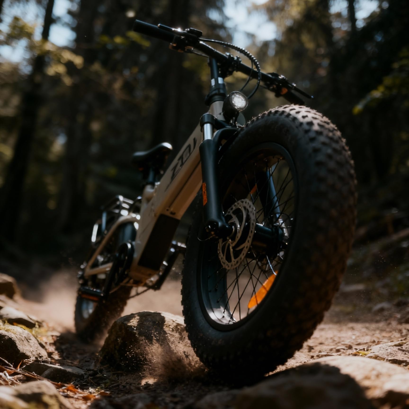 VTT Électrique Adulte - Fat Bike 20x4.0 Pneus Larges - Moteur 100 Nm, Autonomie 120 km, Batterie Amovible - Freins à Disque Hydrauliques, Phare 1200 Lumens - Suspension Intégrale, 7 Vitesses (Beige)