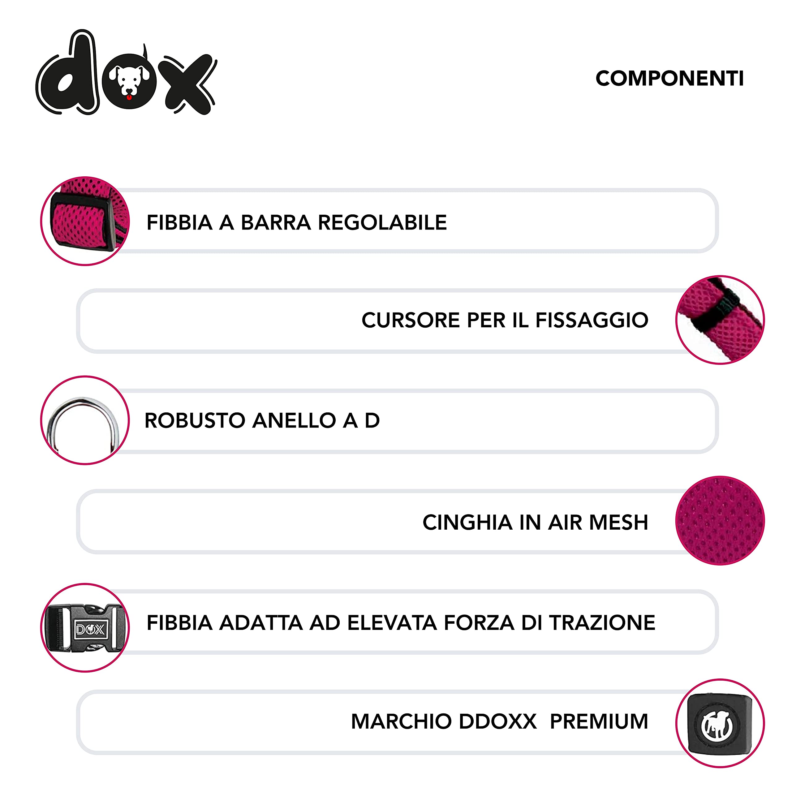 DDOXX Collare Cane Air Mesh, Imbottito, Regolabile | Tanti Colori e Taglie | Per Cani Piccoli Medi e Grandi | Collari per Gatti Cuccioli Taglia Piccola Media Grande | Collarino Gatto | Rosa Pink, M