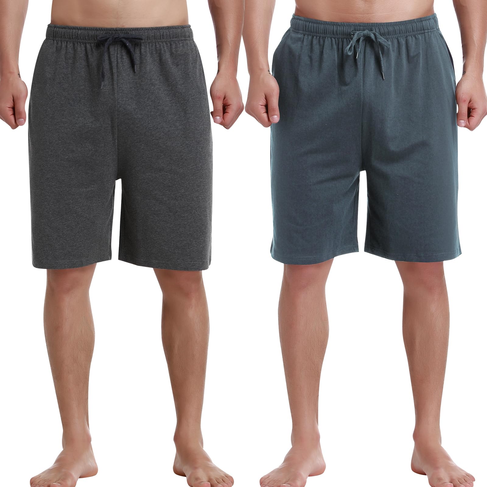 HomyComy Pantalón Pijama Hombre Corto Algodón Bolsillos Verano Cintura Elástica con Cordón Suave Cómodo Patalones de Pijama Transpirable