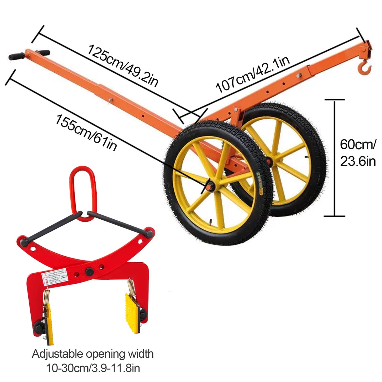 Wózek podnoszący i transportowy, regulowany transporter pokrywy włazu, przemysłowy transporter kamieni z klamrami do kamienia, odpowiedni do budowy i przechowywania (60 cm)