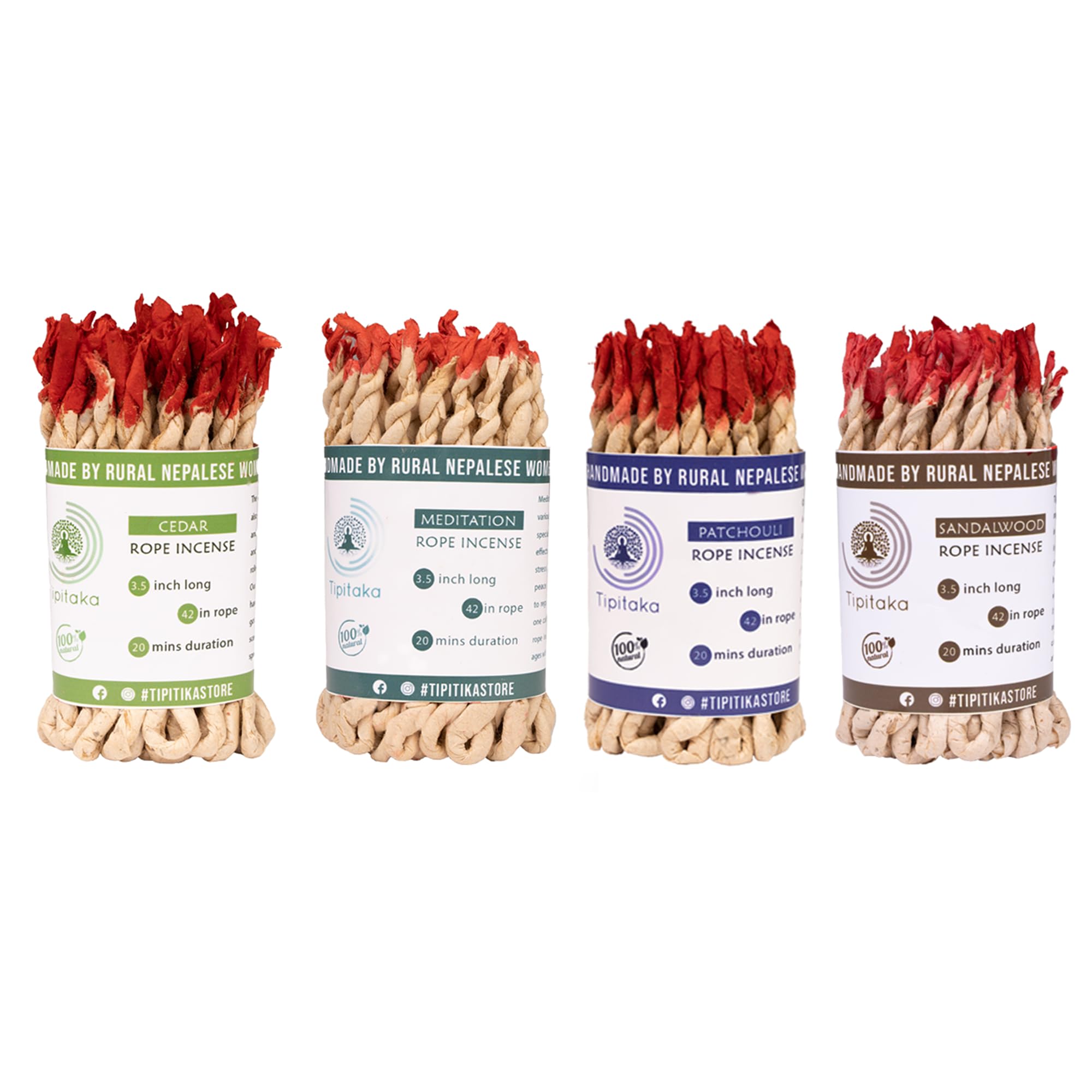 Tibetan Rope Incense - Handmade in Nepal, 42 Rope Bundle, Himalayan Herbal Incense(Meditation, Cedar, Patchouli, Sandalwood), Aromatherapy, for Relaxation, Meditation, Yoga & Healing