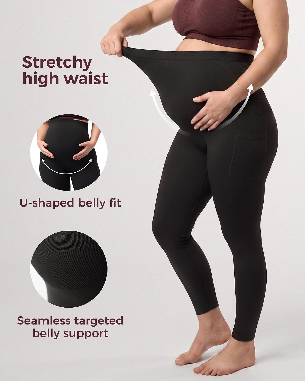 Momcozy Women Seamless Maternity Leggings with Pocket Pregnancy Yoga Pants