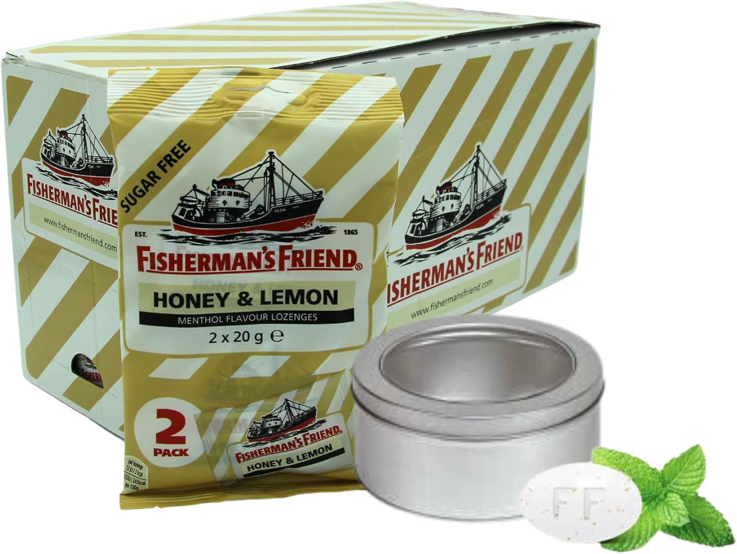 TinTastic Fisherman’s Friend Honey & Lemon Lozenges 40Count Twin Packs, with Refillable