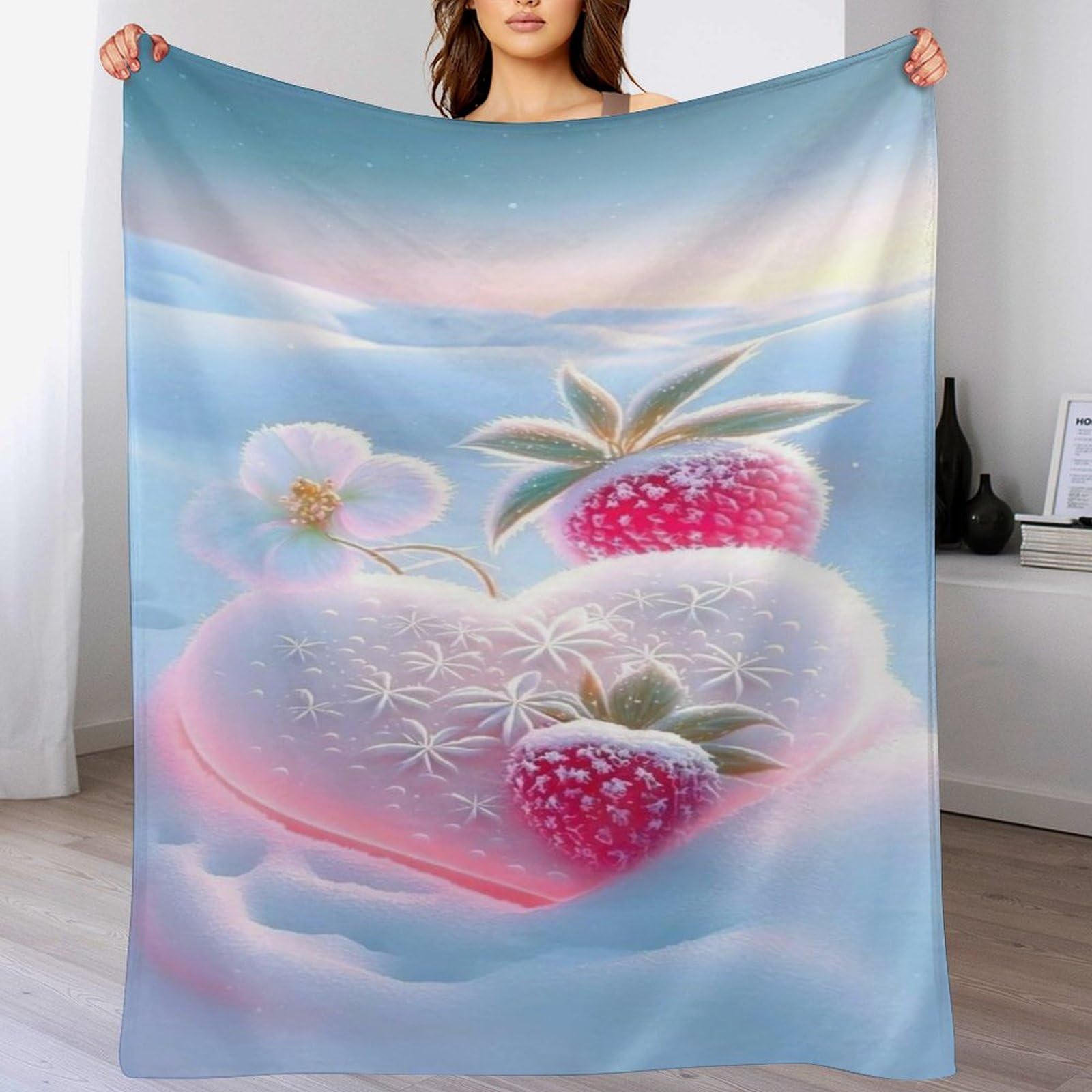 Couverture fraise 3D de qualité supérieure en flanelle de polaire 180x200