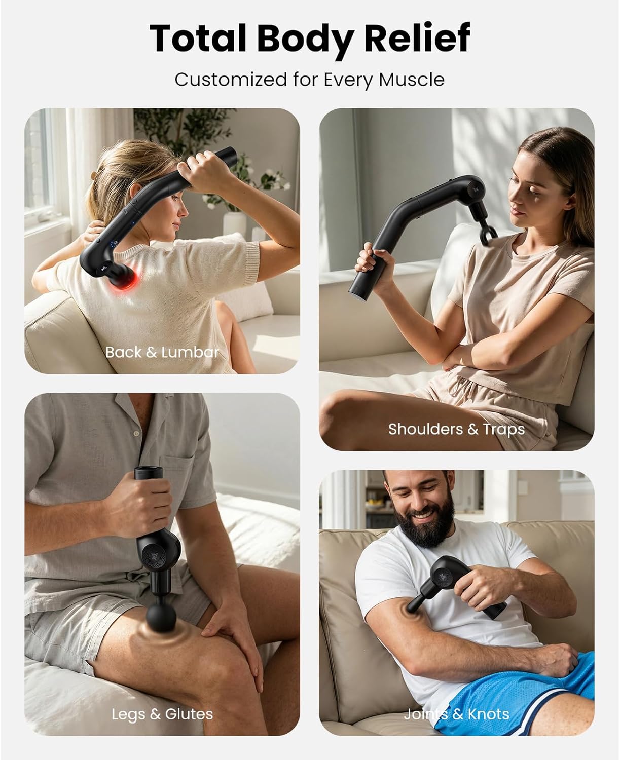 BOB AND BRAD 2-in-1 Massage Gun with Heat & Red Light Soothing L7 Ultra Massage Gun with Extension Handle &Adjustable Angles, Deep Tissue for Back Lumbar Shoulder FSA-HSA Eligible Gift for Men Women - Image 6