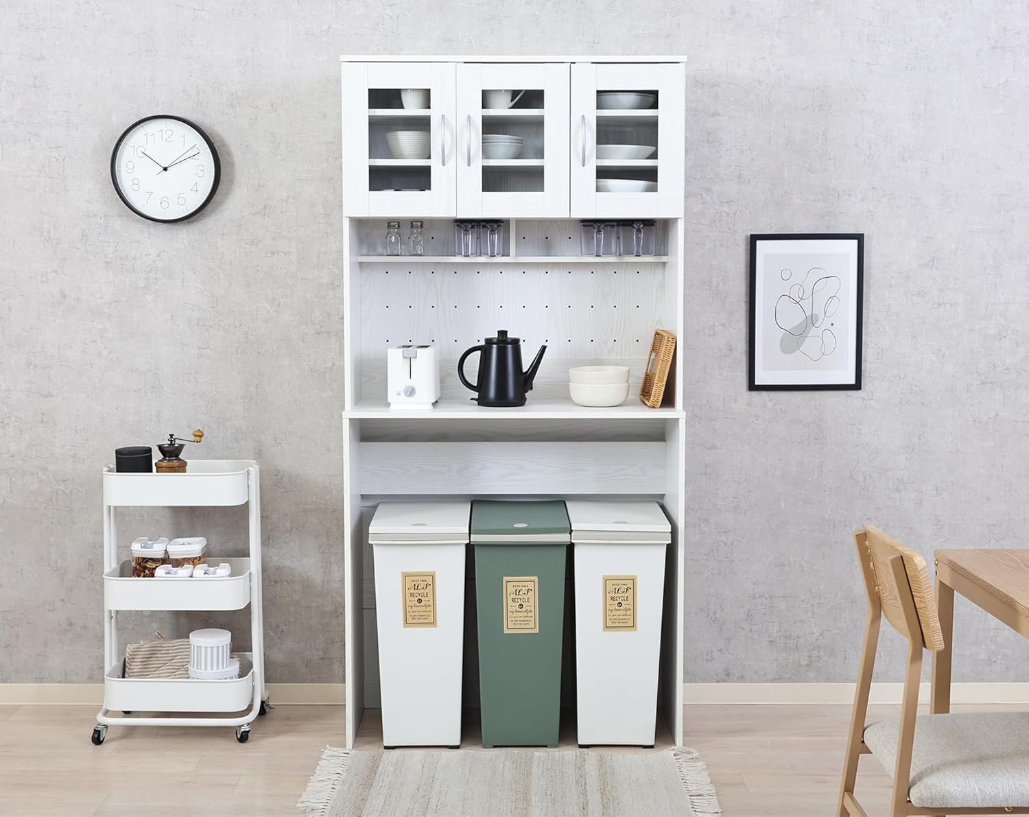 不二貿易 食器棚 ゴミ箱上ラック キッチン収納 収納棚 コンセント付き  