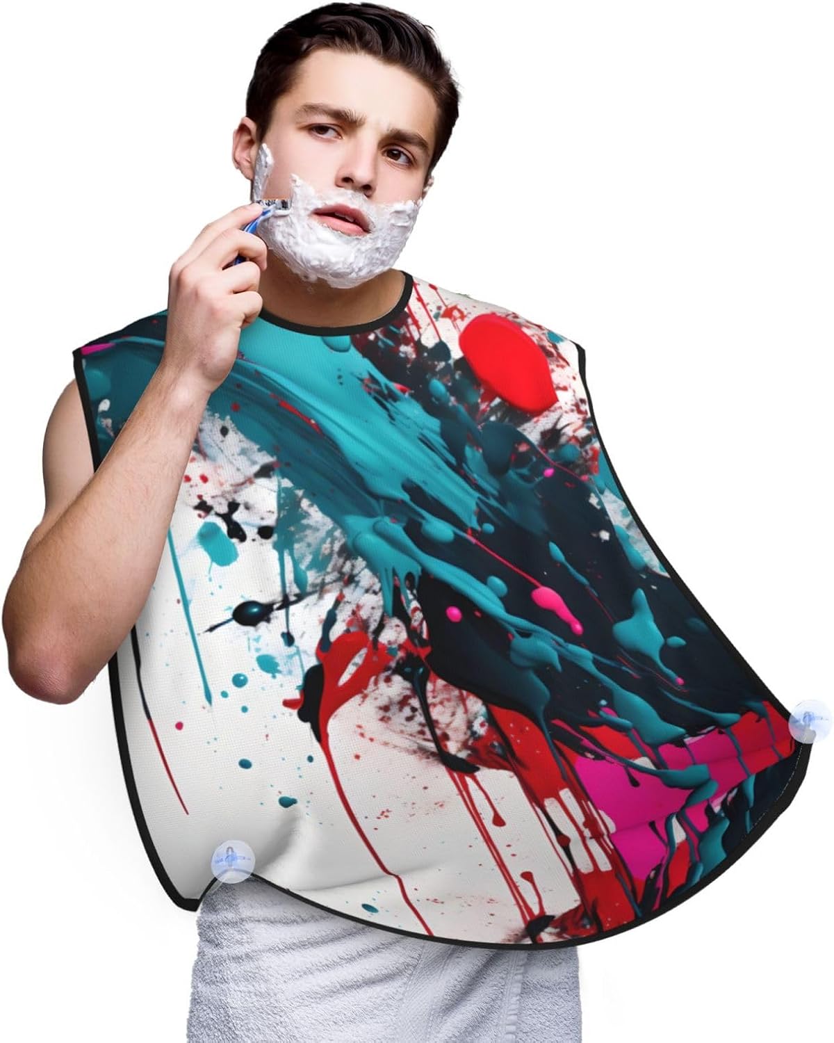 Abstract Paint Splashes Print Beard Bib Apron For Men, Beard Hair Catcher For Men Shaving Trimming,Beard Cape Cloth