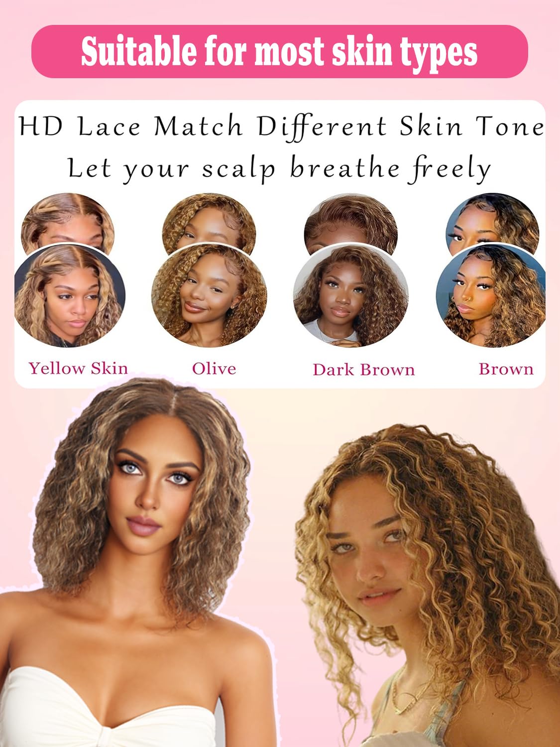 12 Inch Ombre 4/27 Highlight Wear And Go Glueless Wigs Human Hair Pre Plucked Pre Cut 4×4 Hd Closure Honey Blonde Wig Human Hair Curly Bob Wig Water Wave Wet And Wavy Lace Front Wigs For Black Women
