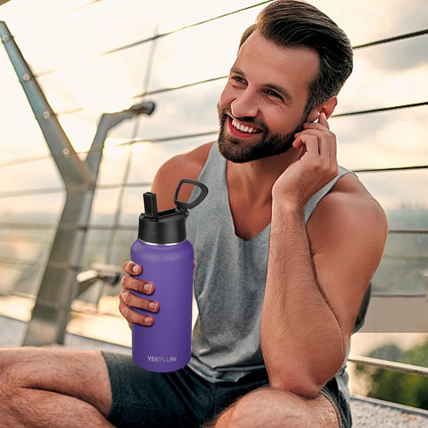 Insulated Water Bottle With Straw,32 oz Vacuum Insulated Stainless Steel Sports Water Flask,Keeps Cold and Hot,Metal Water Bottle Wide Mouth for Gym Travel Camping (Purple) - Image 7
