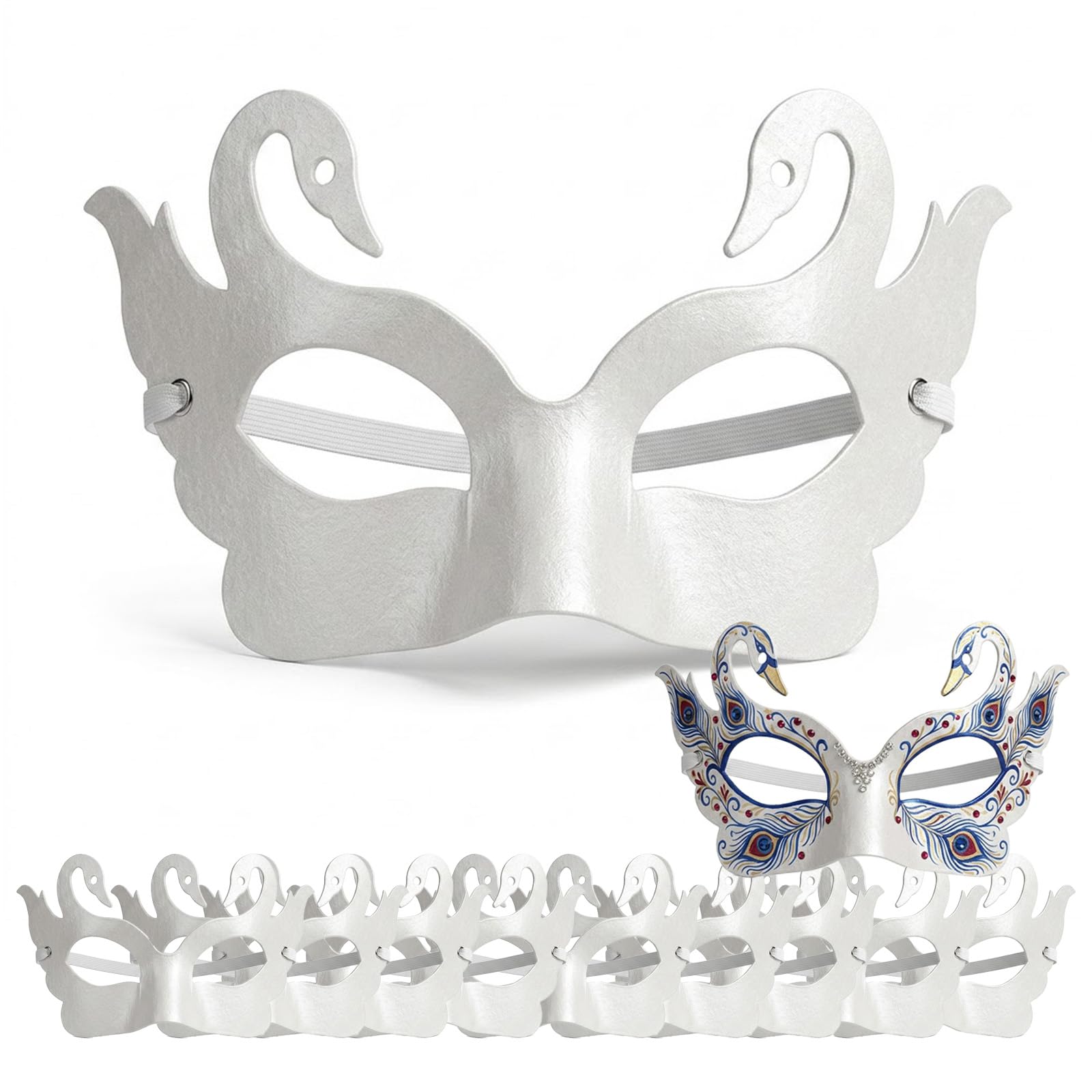 Feeziloe 10 Pcs DIY White Paper Masks Swan Blank Mask, Hand Painted Mask for Personality Creative Design Dance Party, Masquerade, Cosplay Party