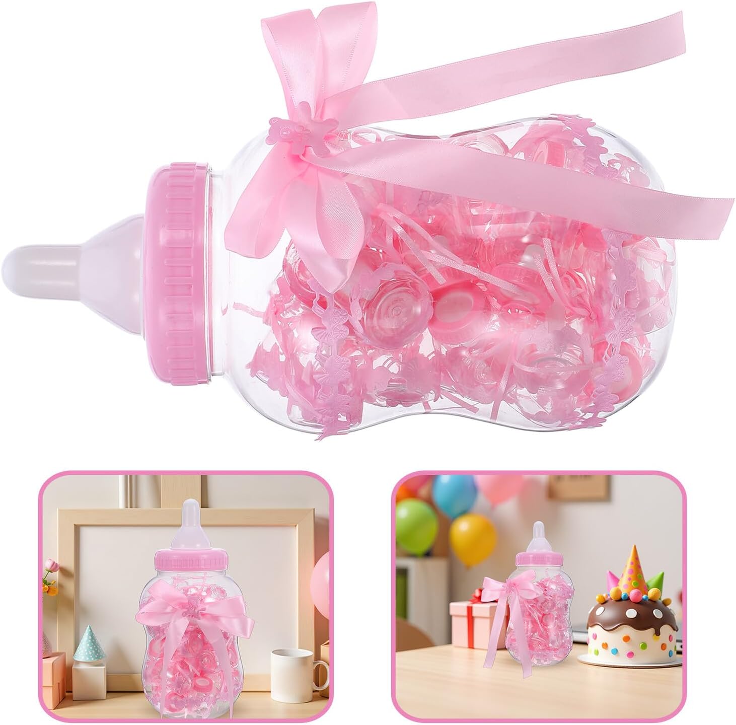 ULTECHNOVO Bear Candy Boxes Bottle Candy Containers with 30 Mini Bottles Pink Party Favor Containers for Shower Wedding Birthday