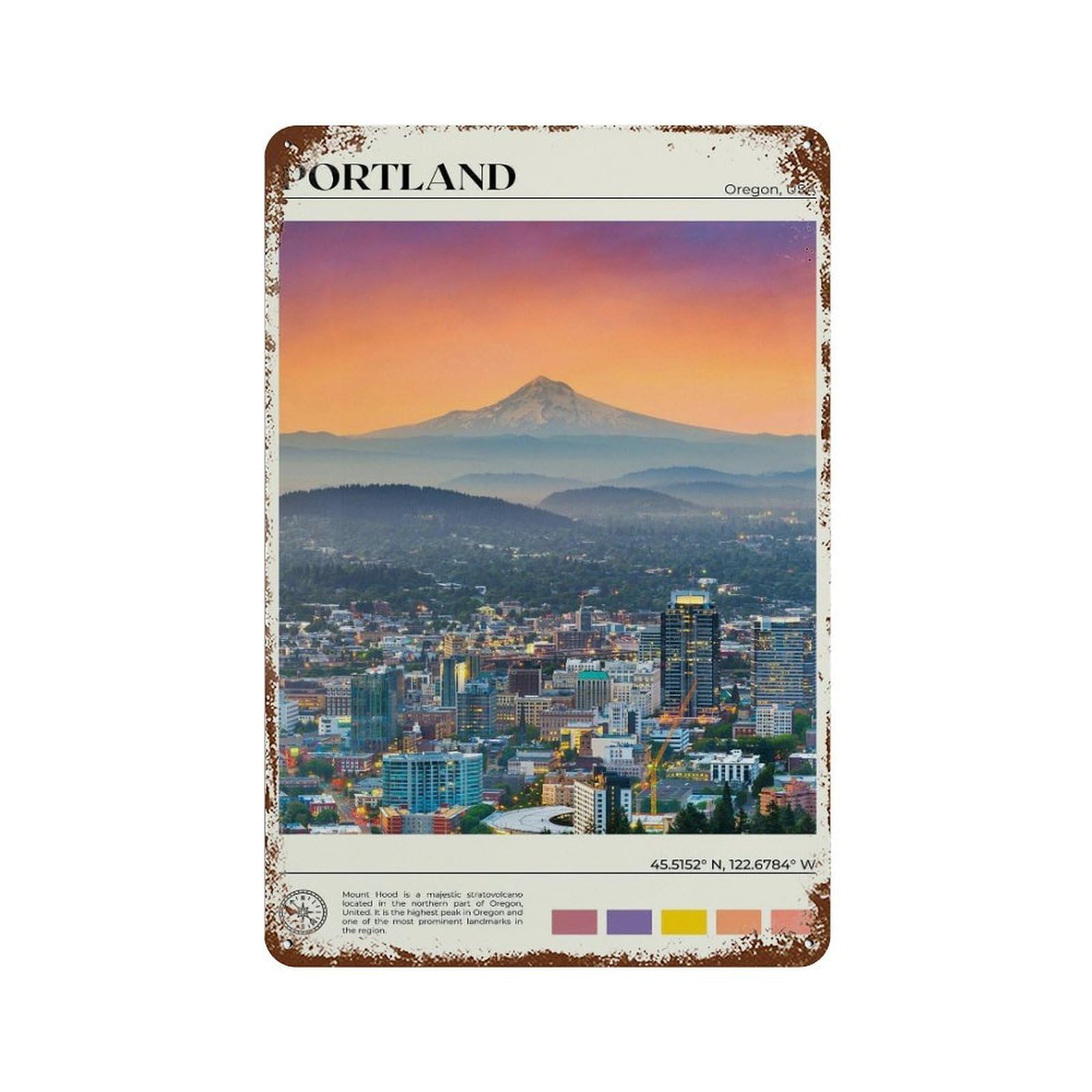 xiaoxiaoshen Real Photo Portland Decor Oregon Wall Decor Art Metal Tin Poster Modern Home Decor Art Home Bar Shop Decorations Vintage Sign 30x20cm