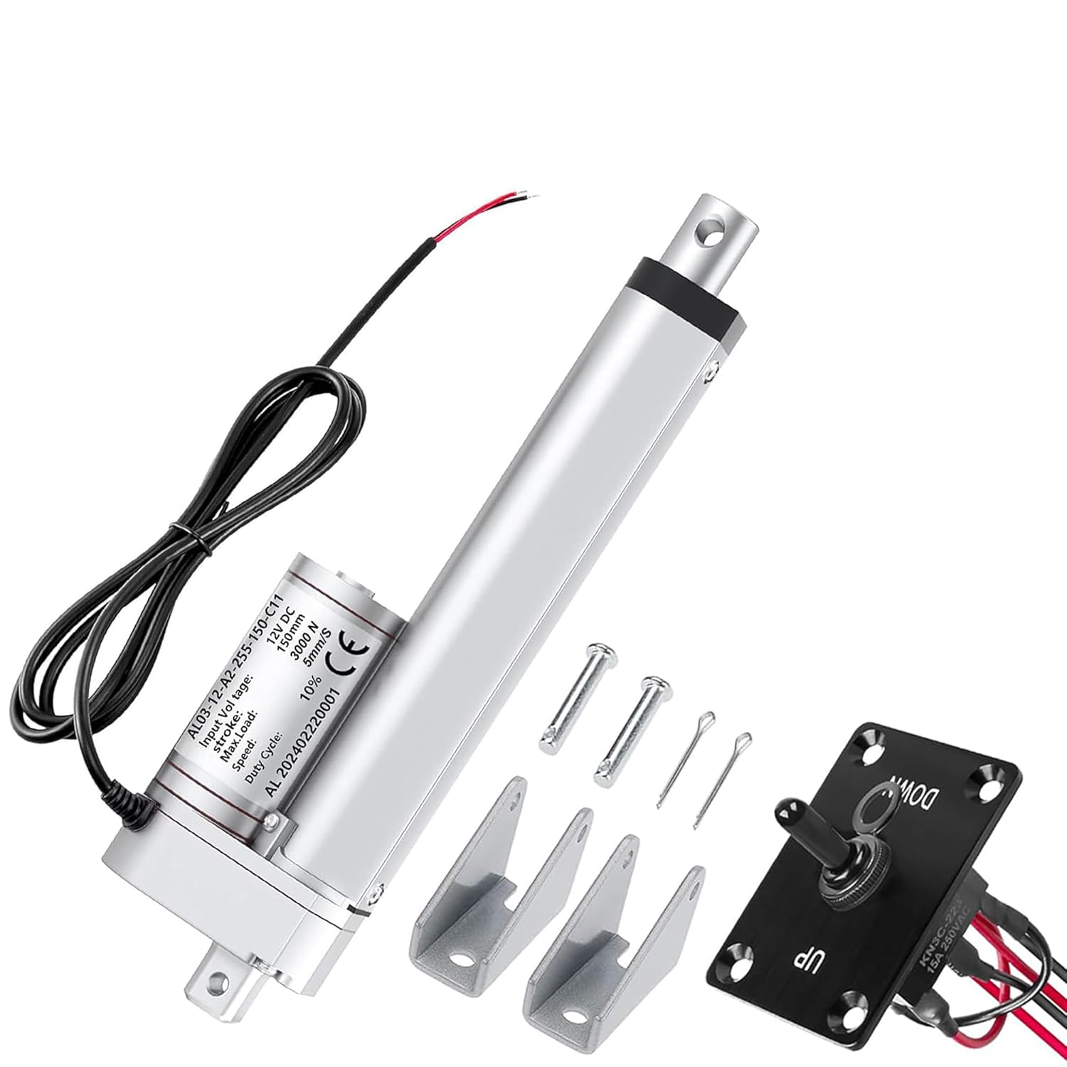 AWINLI Linear Actuator 12V 660Lbs (3000N) Heavy-Duty 6 "Electric Actuator with Speed 5mm/s Waterproof IP54 Electric Actuator with Reverse Polarity Control Switch,Suitable for RV,Industrial (150mm)