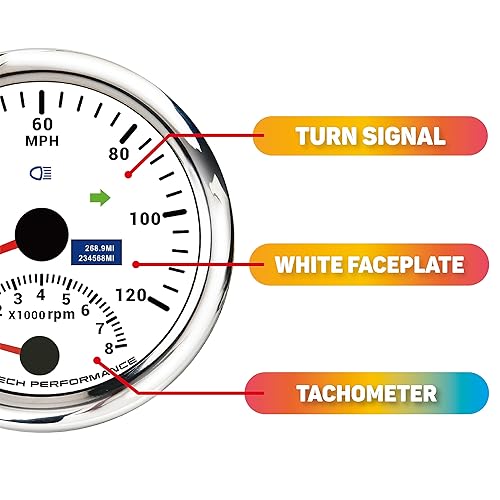 Miniatura 3 de RACETECH Juego de 5 indicadores con retroiluminación LED blanca  3.346 in, velocímetro GPS y tacómetro de 3-38 pulgadas, 2.047 in, 2-116 pulgadas,
